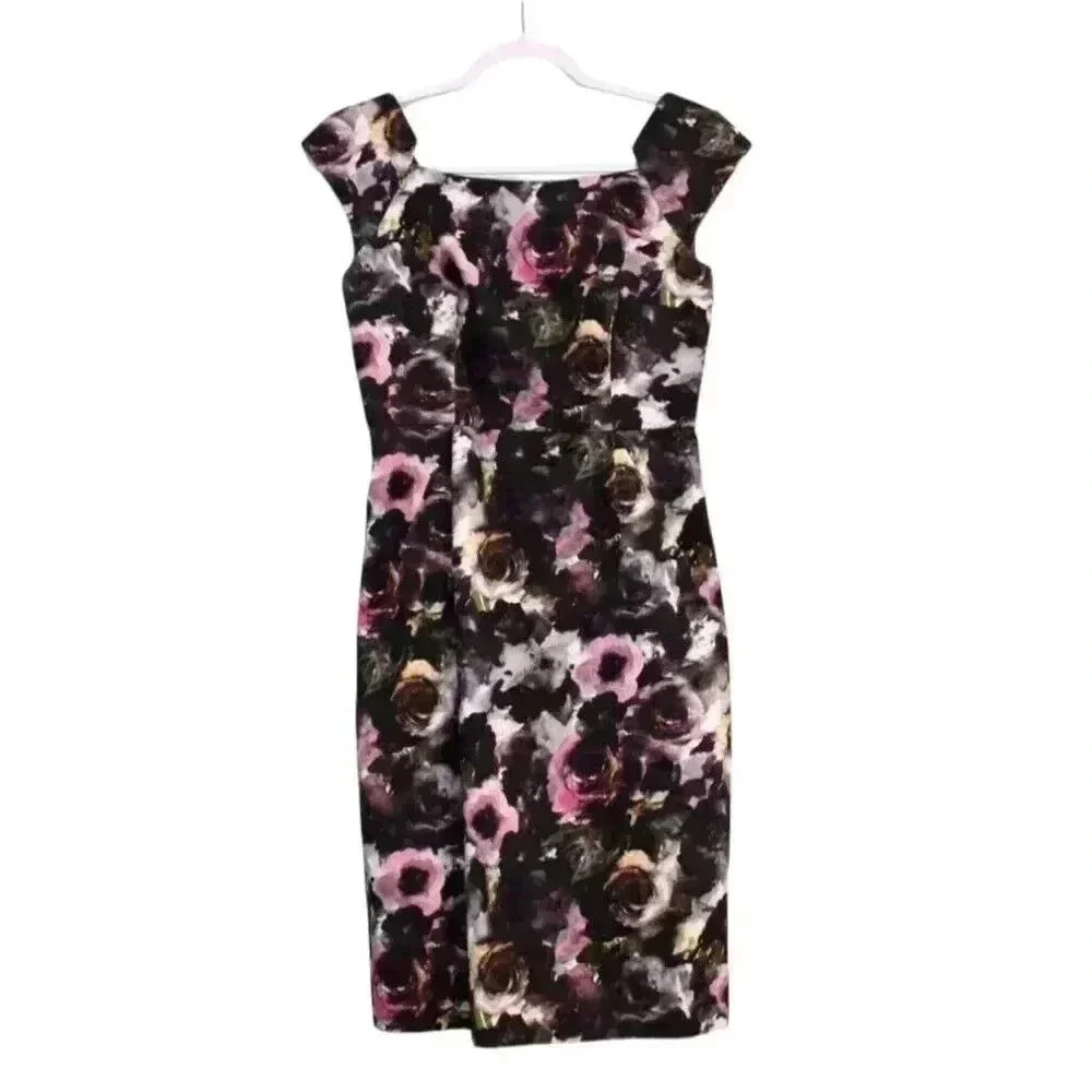 Vintage Milly of New York Dress Size 2 Watercolor Floral Print Formal Sheath